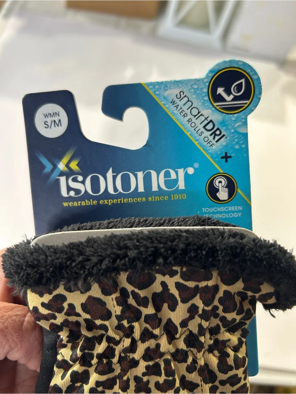 isotoner Leopard-Print Faux-Fur Winter Gloves in Black and Tan